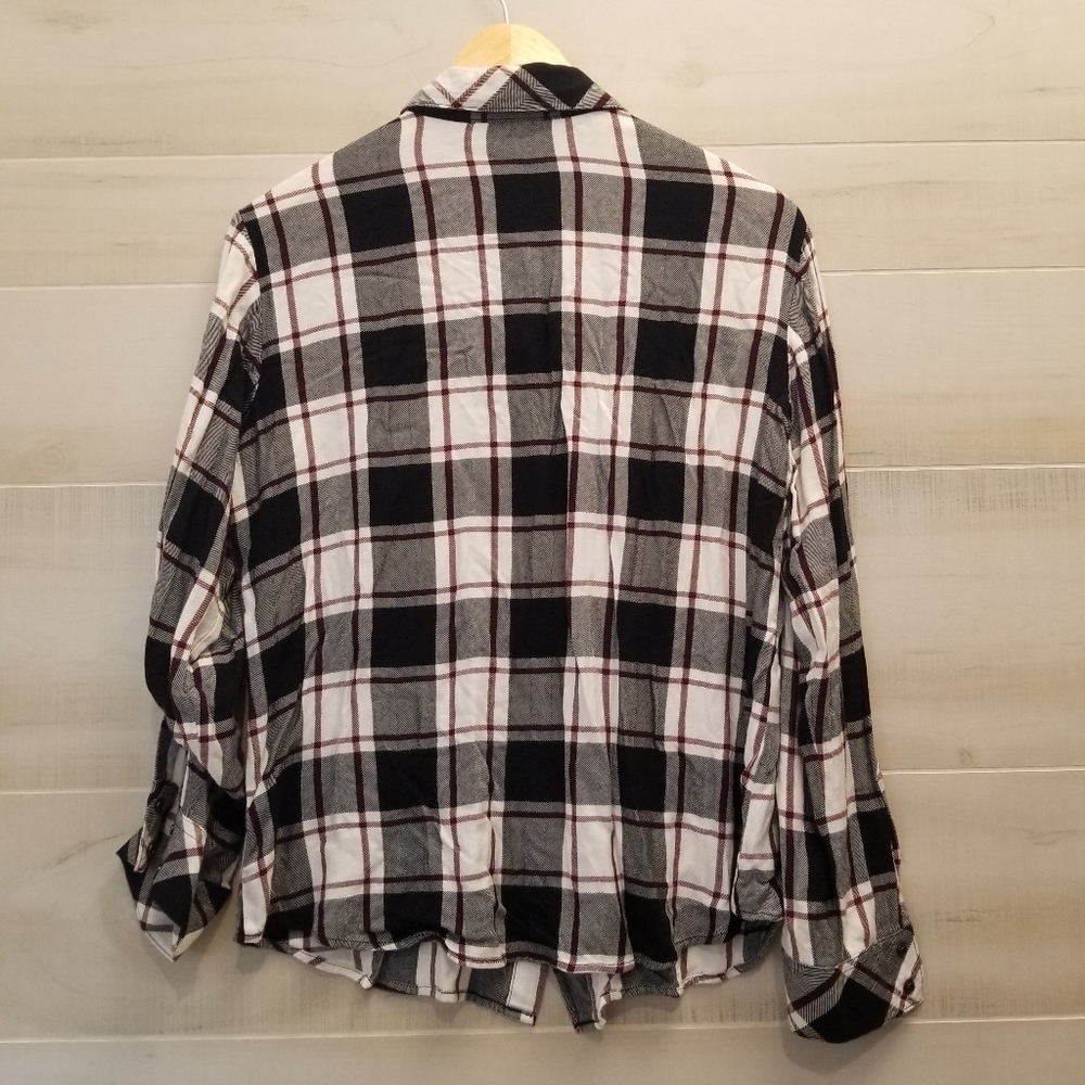 {L} Sanctuary Plaid Button Down Shirt Maroon Black White - Picture 2 of 10